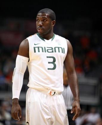 FEB. 13, 2011-Coral Gables, Florida, U.S - Miami Hurricanes guard Malcolm Grant (3) during the game between Miami and Duke at Bank United Center in Coral Gables, Florida.The Duke Blue Devils defeated the Miami Hurricanes 81-71